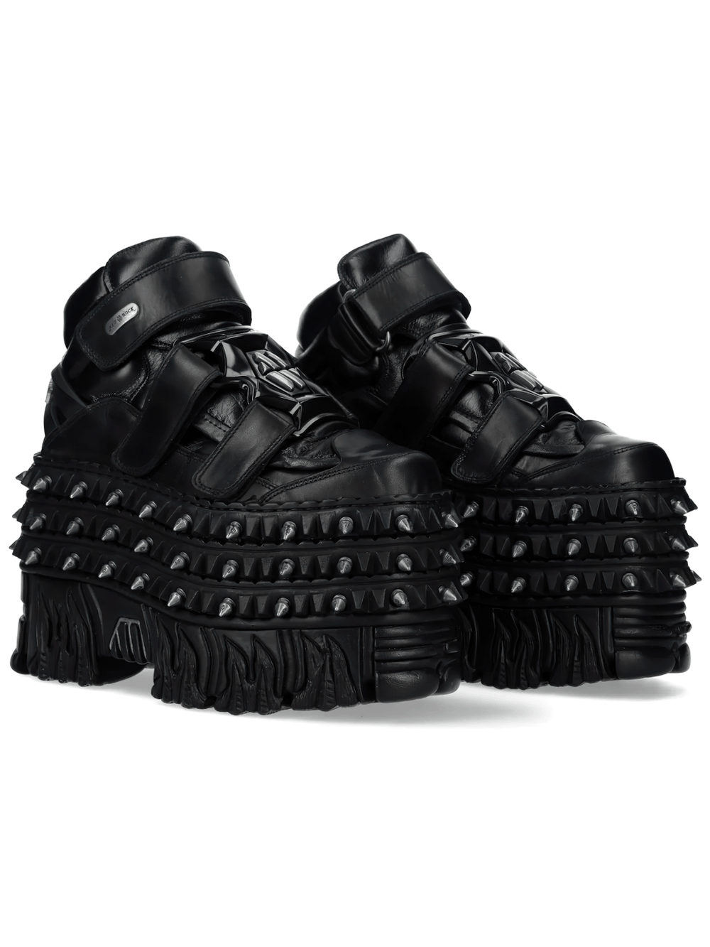 Alt Tag: NEW ROCK Female Platform Ankle Boots with Spike Sole black punk gothic platform boots, triple straps, oversized spiked tread sole