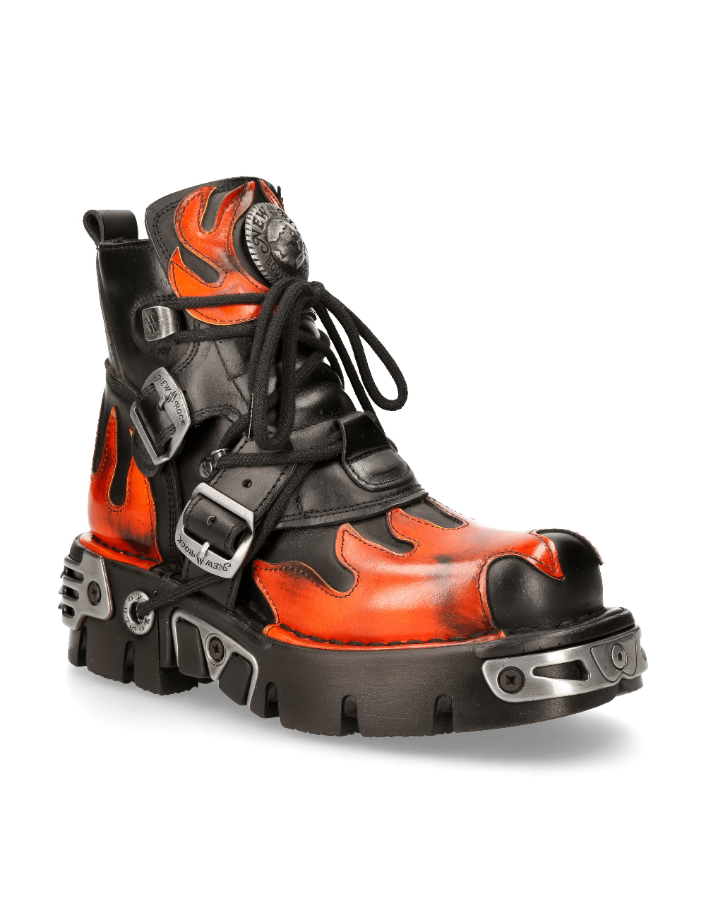NEW ROCK Fiery Biker Ankle Boots with Metallic Accents