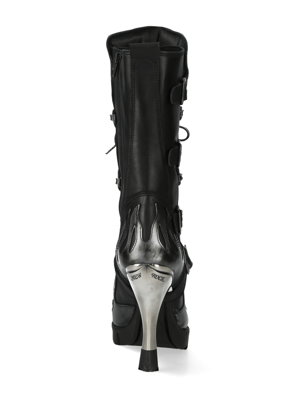 NEW ROCK Flame Accented Heeled Boots with Metallic Touch