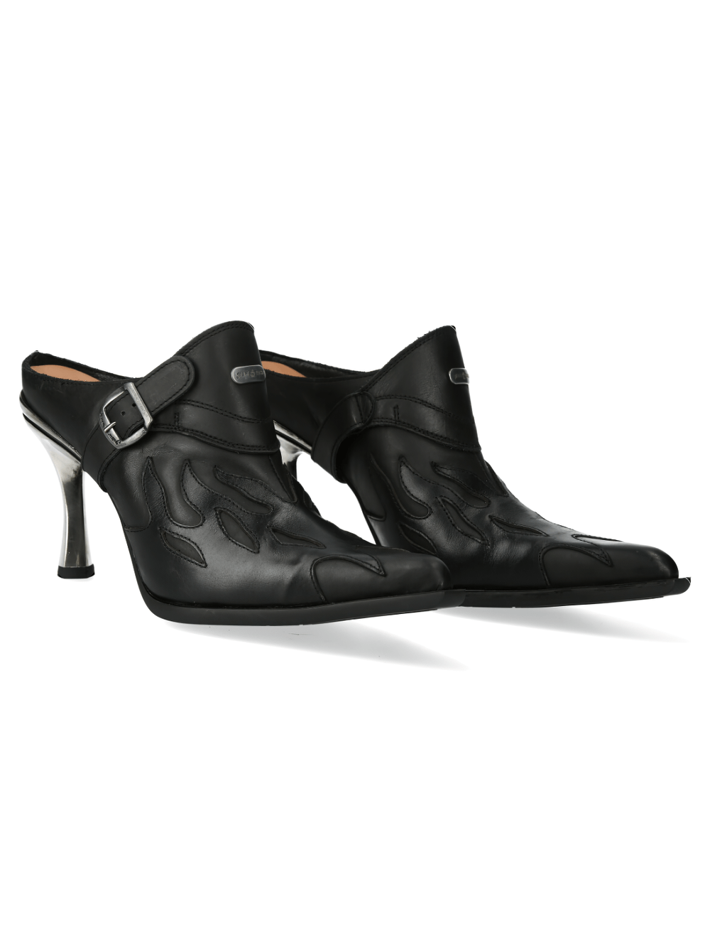 Chaussures à boucle en cuir noir inspirées des flammes NEW ROCK