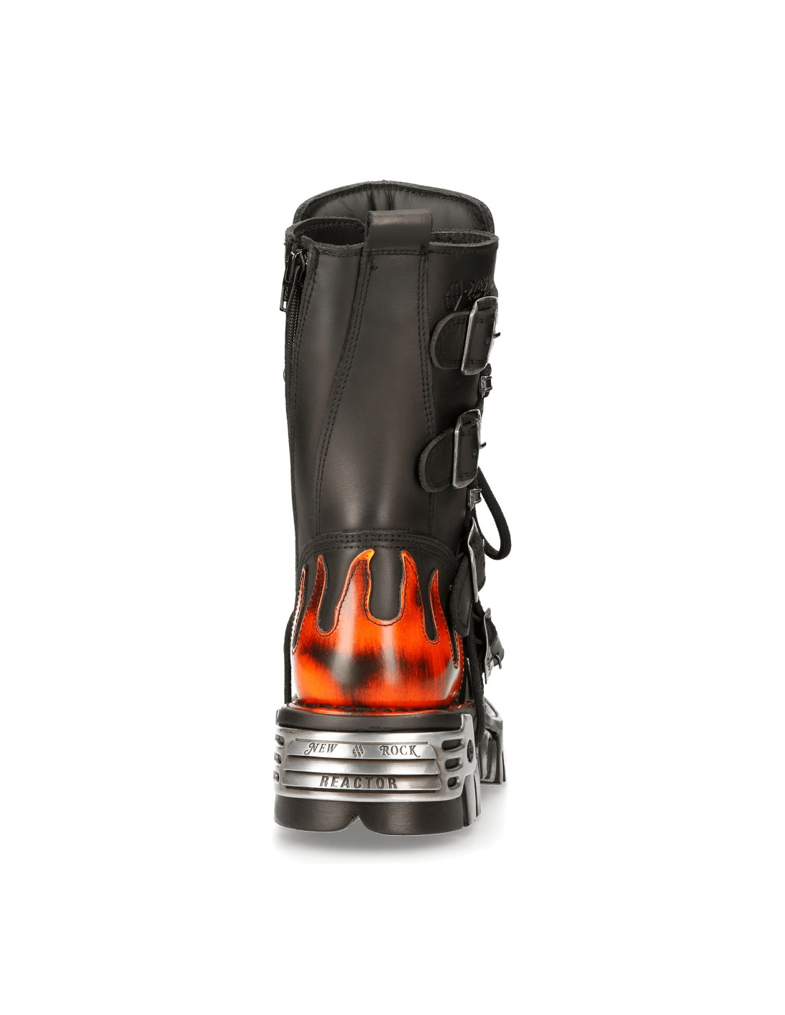NEW ROCK Men's gothic punk boots with striking flame design and metallic accents, perfect for unique style.