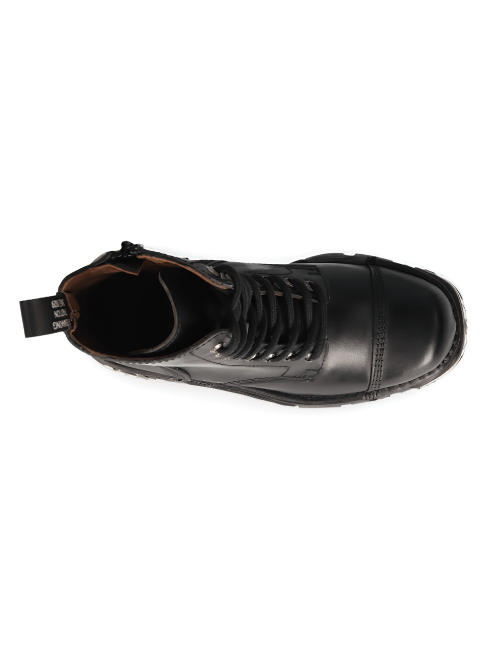 Top view of NEW ROCK Men's genuine leather ankle boots with metal details in sleek black.