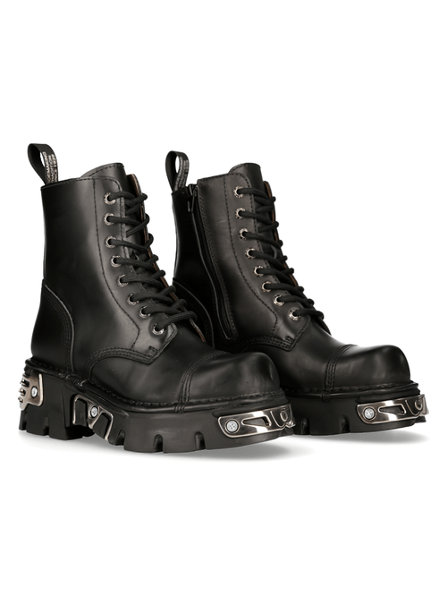 BOTTES À TALON EN CUIR VÉRITABLE POUR FEMMES NEW ROCK AVEC DÉTAILS MÉTALLIQUES