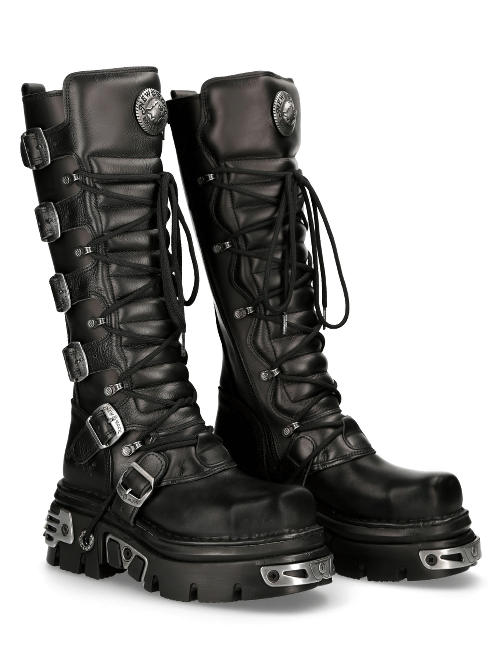 NEW ROCK Genuine Leather Knee-High Boots with Laces