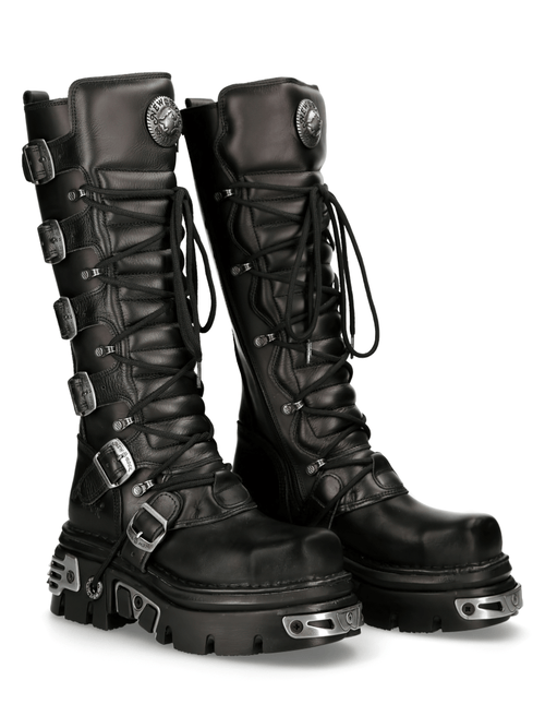 NEUE ROCK Damenstiefel aus echtem Leder, knielang, mit Schnürsenkeln