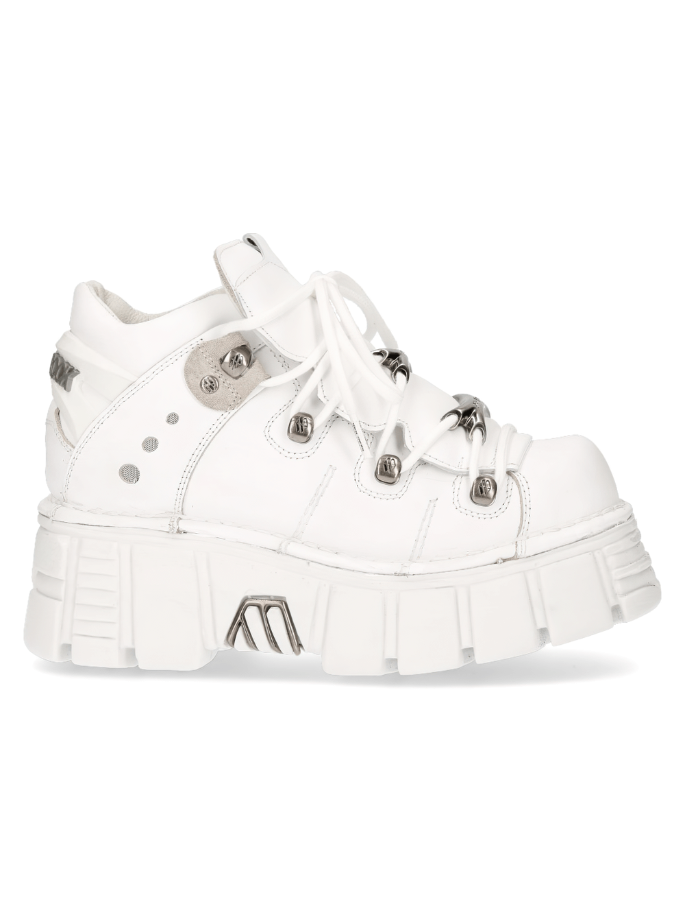 NEW ROCK White Platform Ankle Boots with Metallic Details for Edgy Punk Style