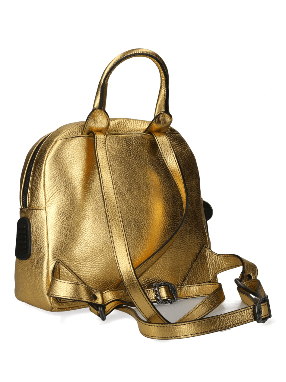 NEW ROCK Gold Backpack with Zipper and Buckle, perfect for gothic and punk fashion, made of metallic leather.