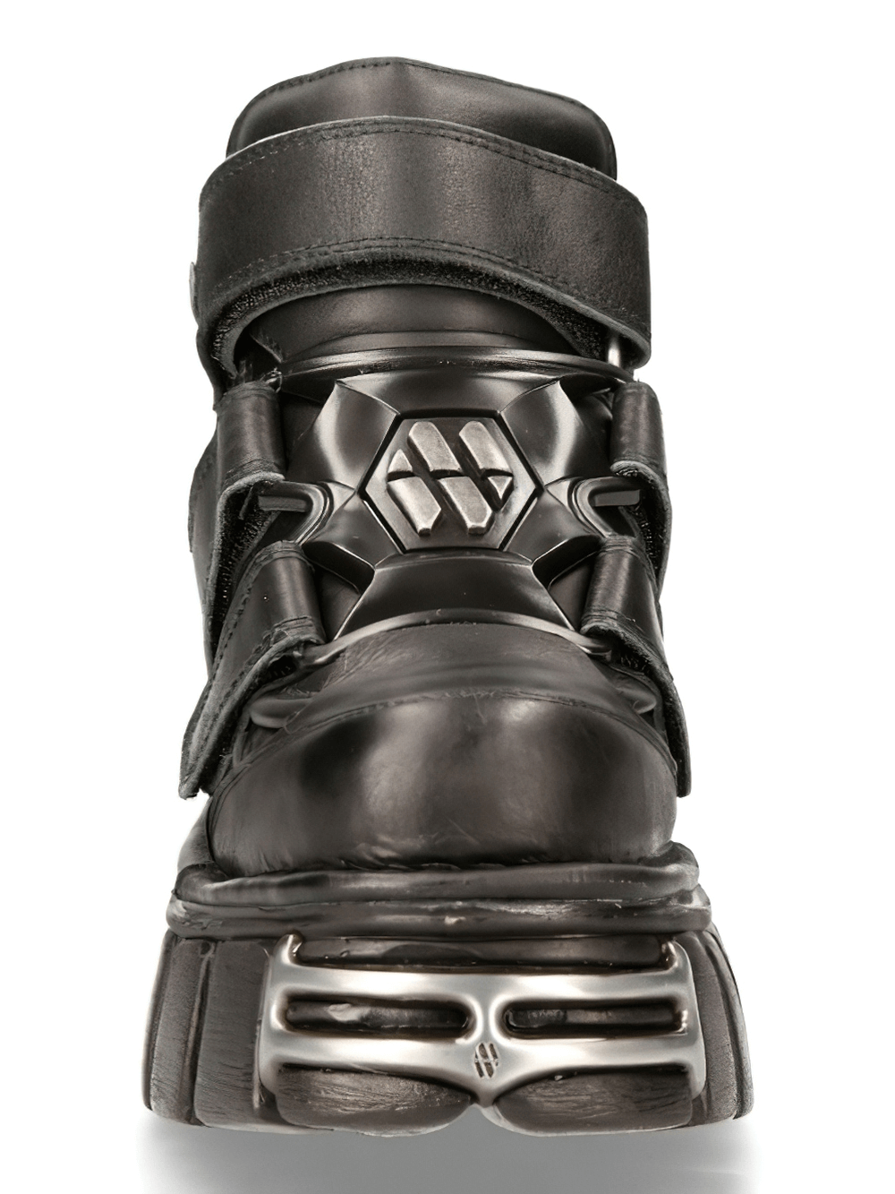 NEW ROCK Men's Goth ankle boots with bold Velcro straps and striking metallic accents.