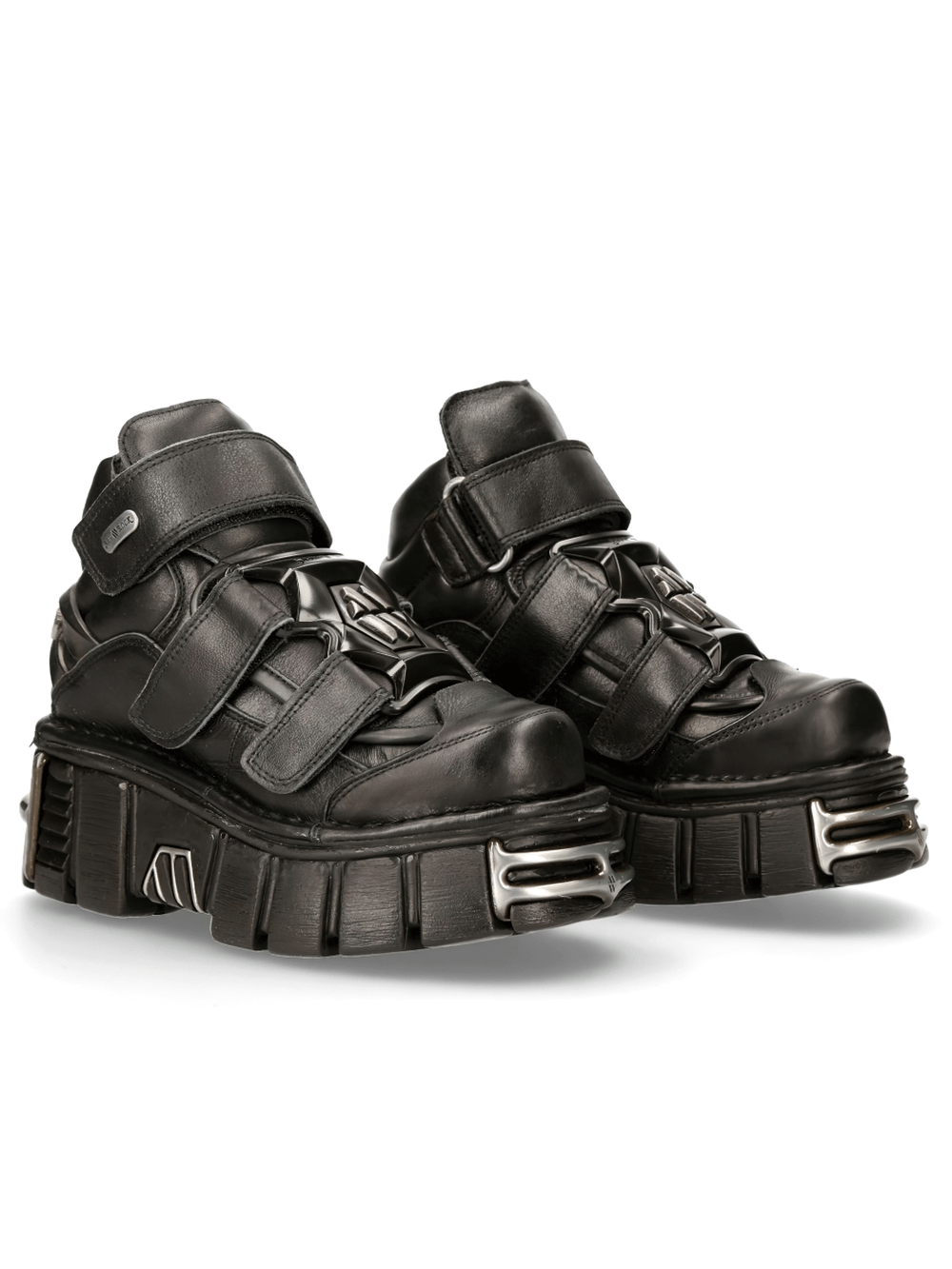 NEW ROCK Men's Gothic Ankle Boots with metallic accents, Velcro straps, and bold design for edgy fashion.