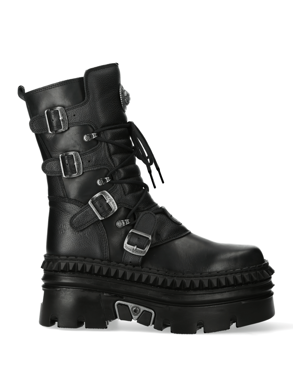 NEW ROCK Gothic ankle boots with buckles, lace-up design, bold punk rock style, perfect for edgy unisex fashion.