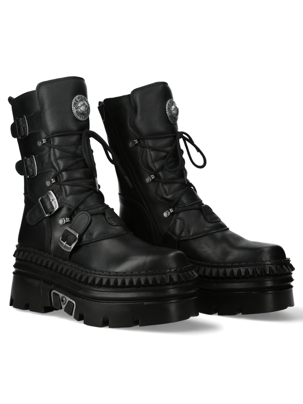 NEW ROCK Gothic Ankle Boots in black with buckles and lace-up design for edgy punk rock fashion.