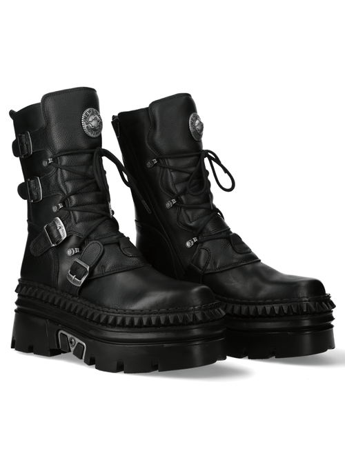 NEW ROCK Bottines noires audacieuses avec détails de boucle