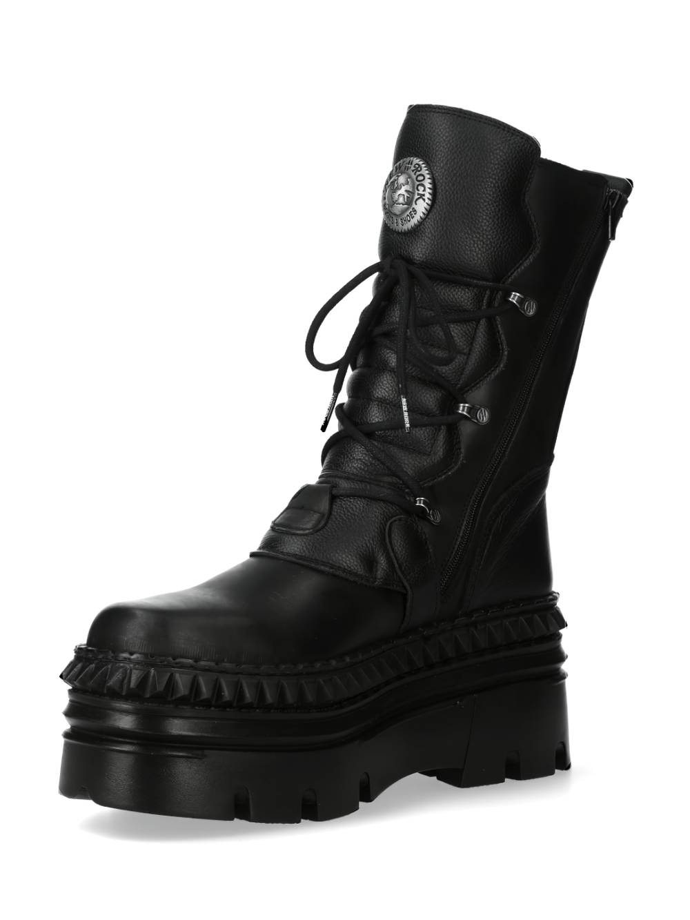 NEW ROCK Gothic ankle boots featuring buckles, lace-up design, and chunky sole for edgy punk fashion.