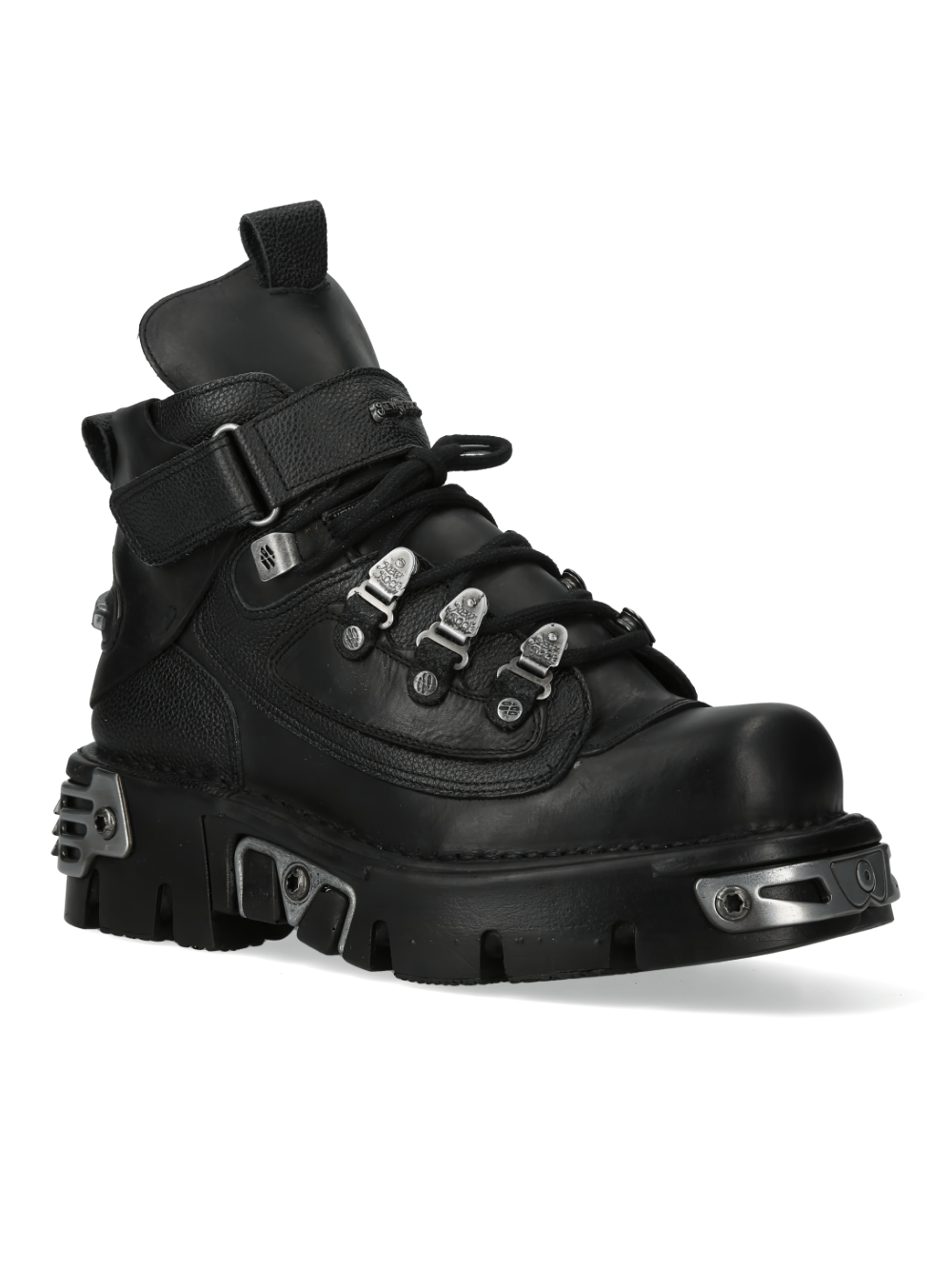 NEW ROCK Gothic ankle boots with metal details, black leather, punk rock style, and bold design.