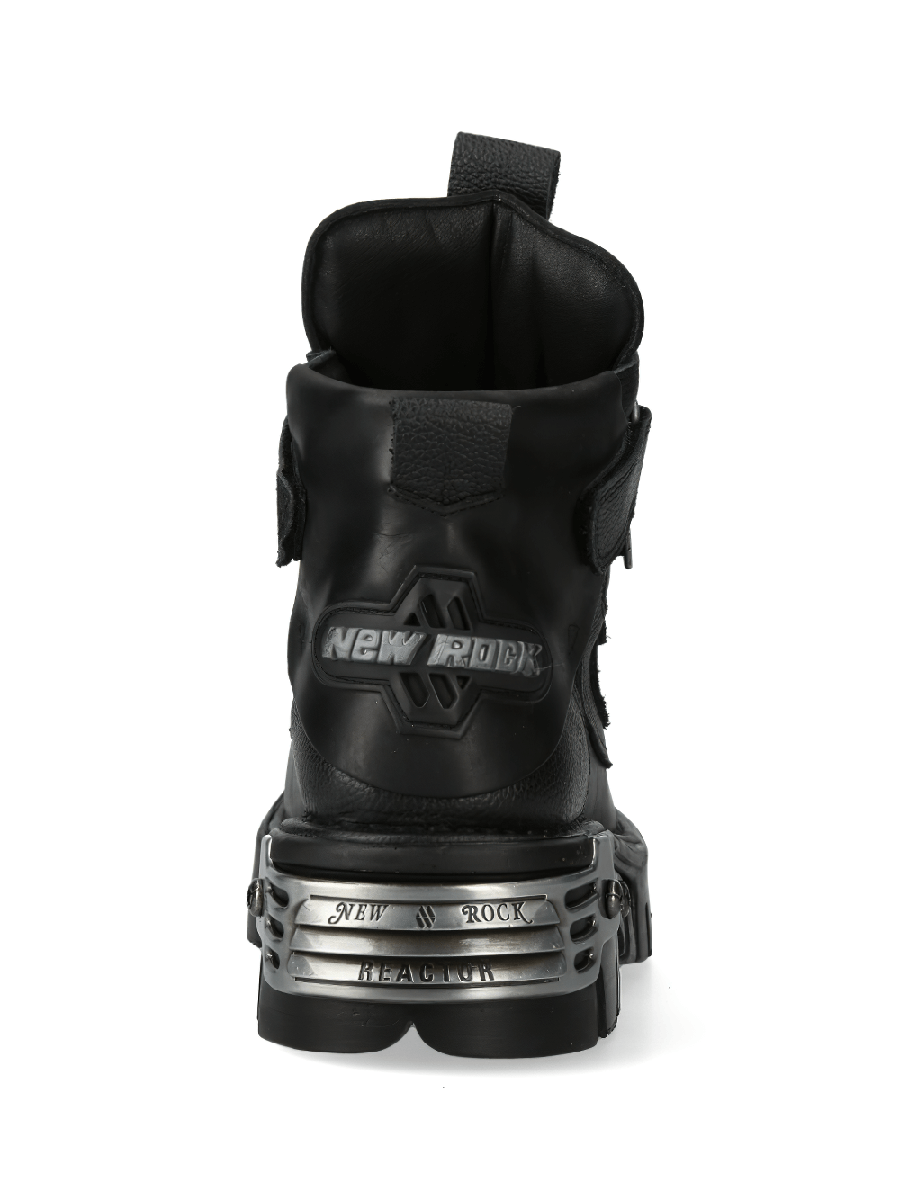 Back view of NEW ROCK Men's Gothic Ankle Boots showcasing metallic details and unique design.