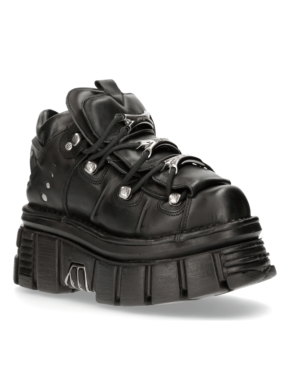 NEW ROCK Gothic Men's Ankle Boots in black leather with metallic details and chunky platform sole.