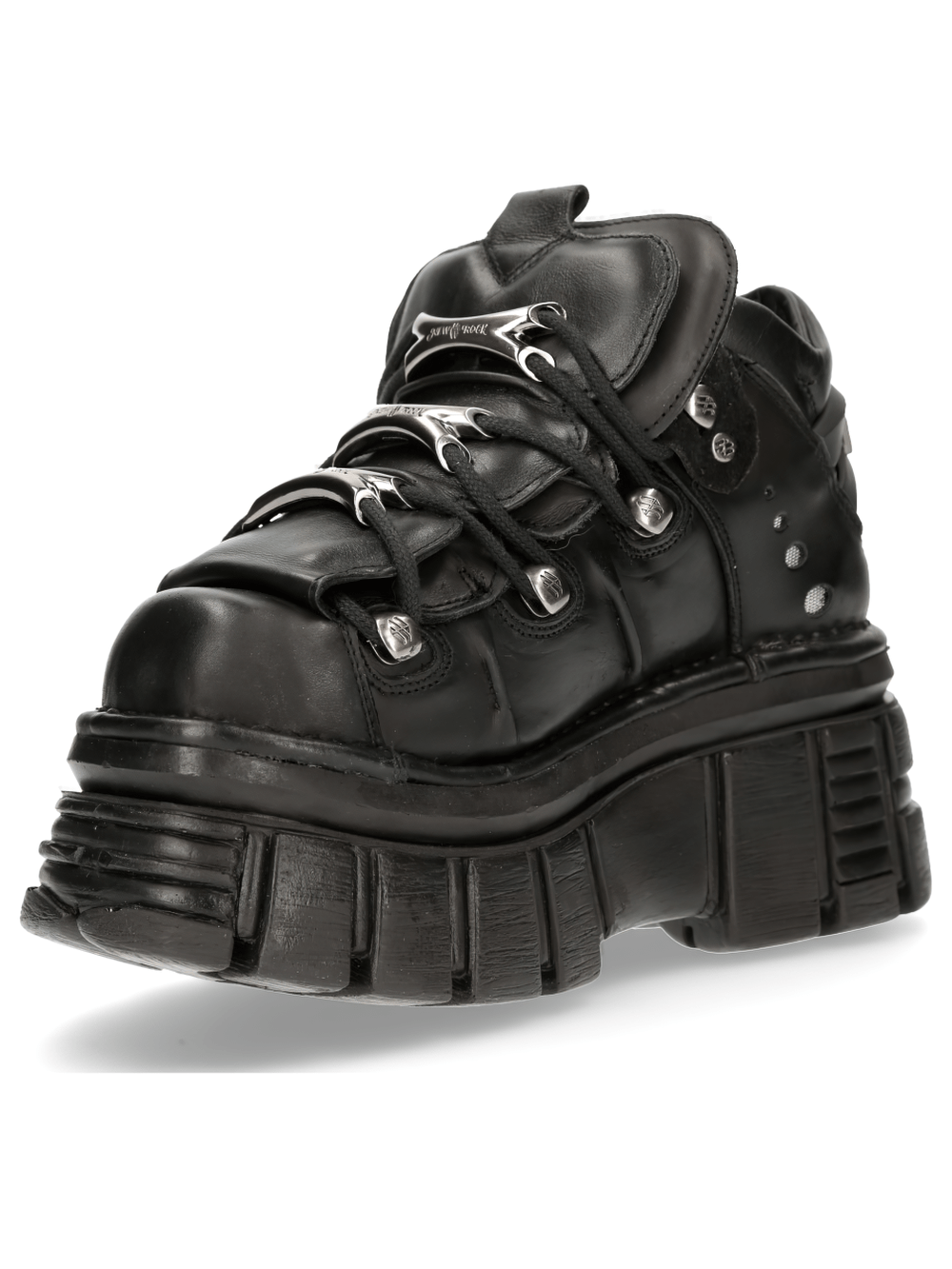 Men's Gothic ankle boots in black leather featuring metallic bones and chunky heel, perfect for a bold rocker style.