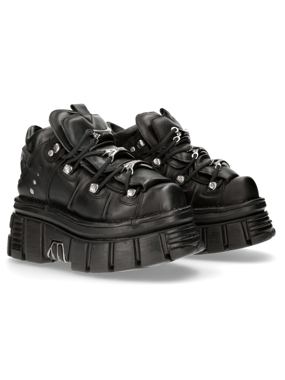 NEW ROCK Men's Gothic Ankle Boots in black leather with metallic bones and unique chunky platform design.