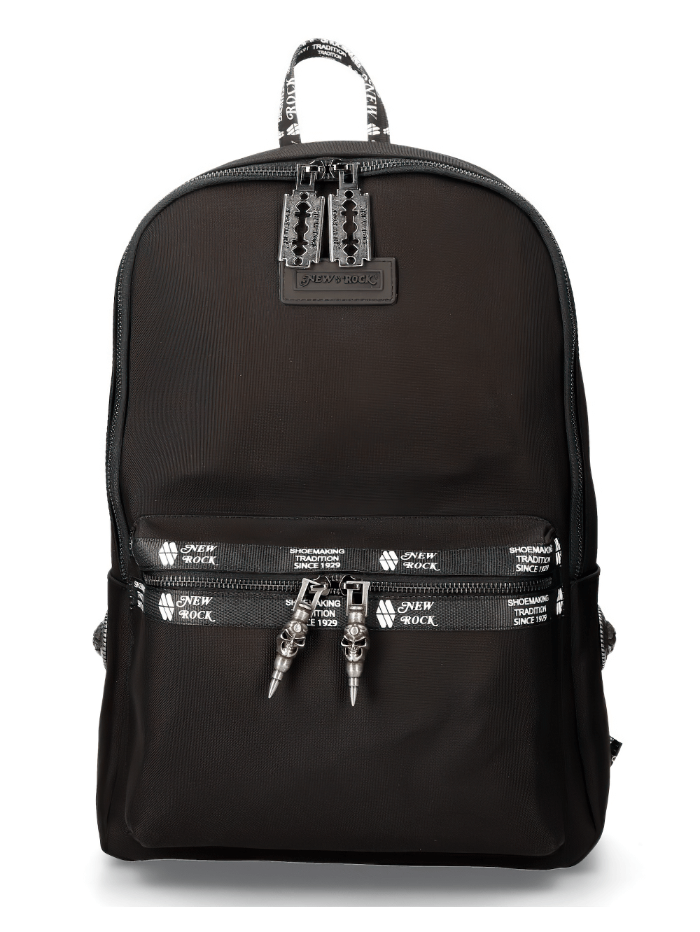 NEW ROCK Gothic Backpack in black with zipper closures and adjustable straps for edgy urban style.