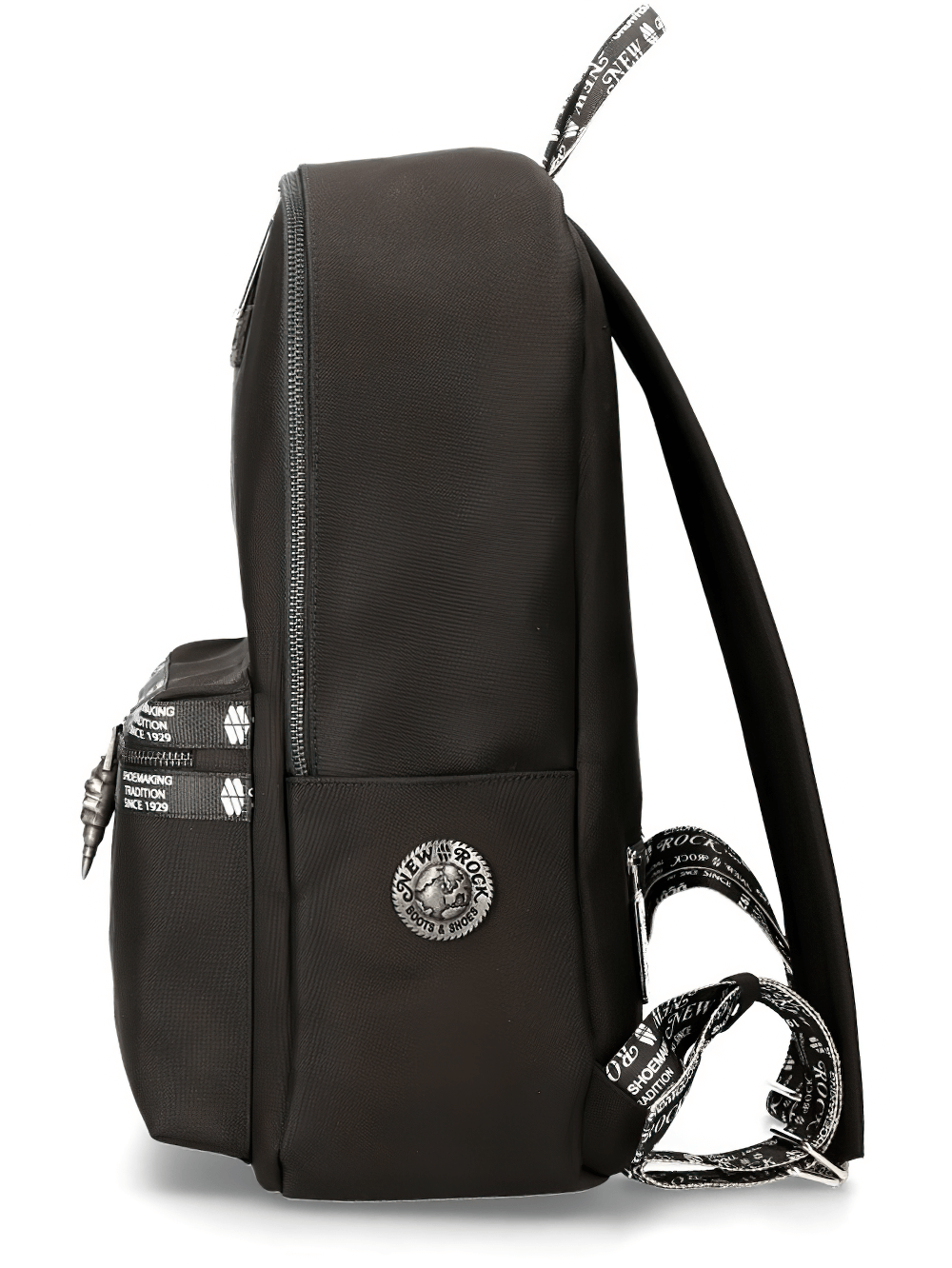 Side view of NEW ROCK Gothic Backpack featuring zipper closure and adjustable straps for urban style.