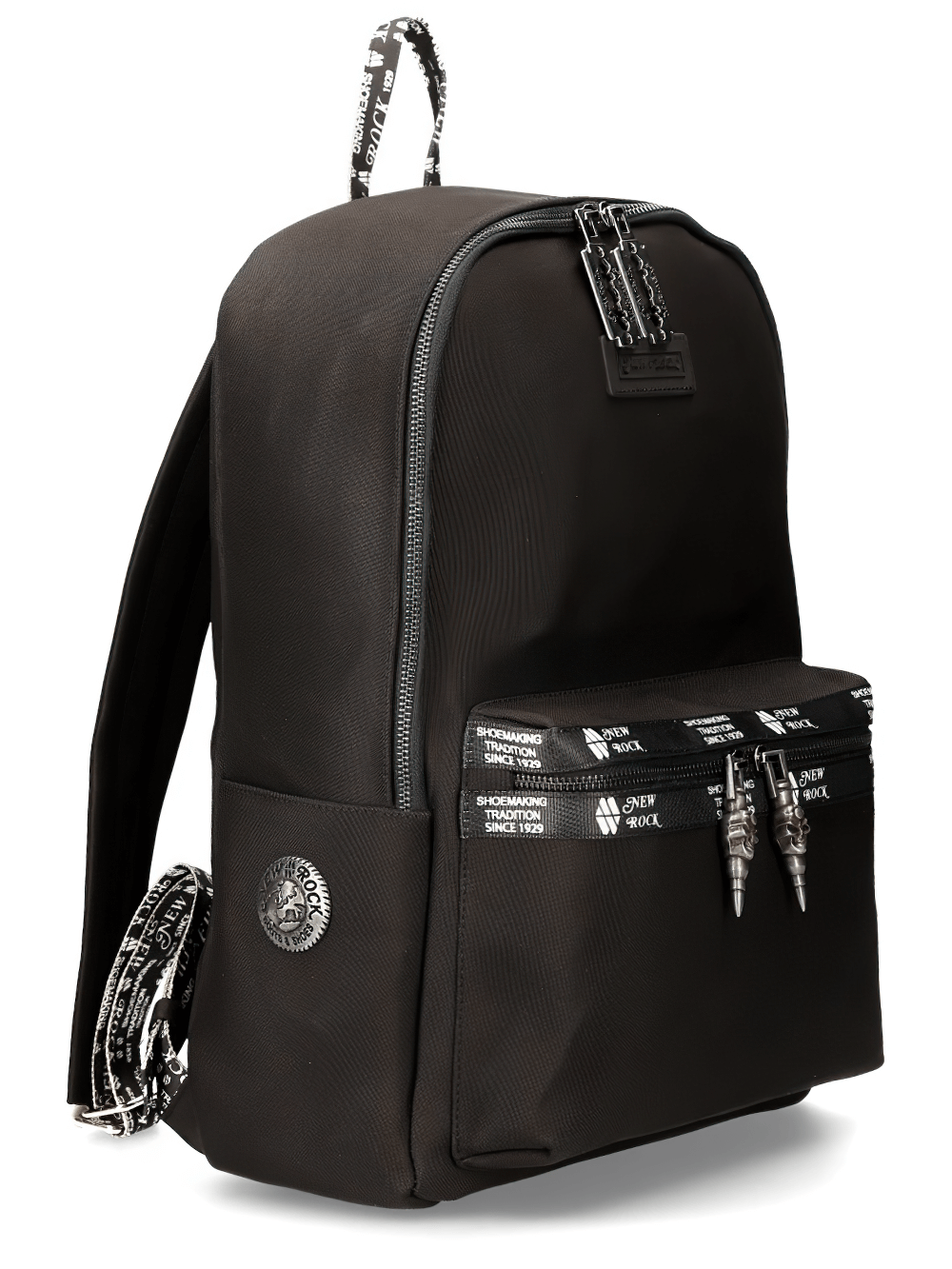 NEW ROCK Gothic Backpack in black with zipper closure, adjustable straps, and spacious compartments for urban style.