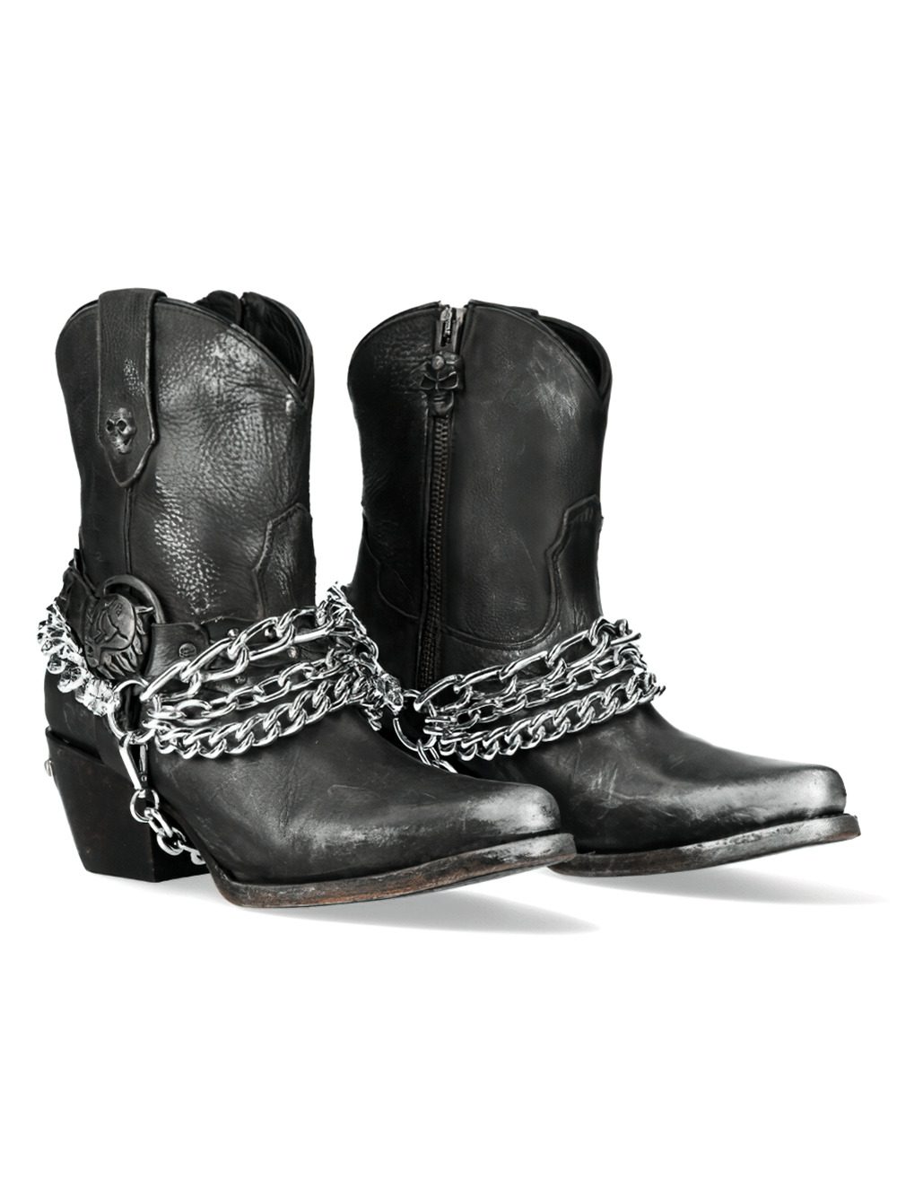 NEW ROCK Gothic biker boots in black with silver chain, perfect for edgy style and bold fashion statements.
