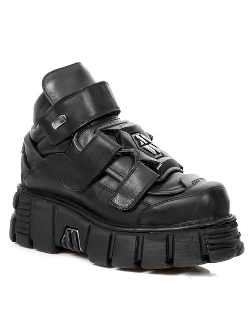 NEW ROCK Women's Gothic Black Ankle Boots with Metallic Accents