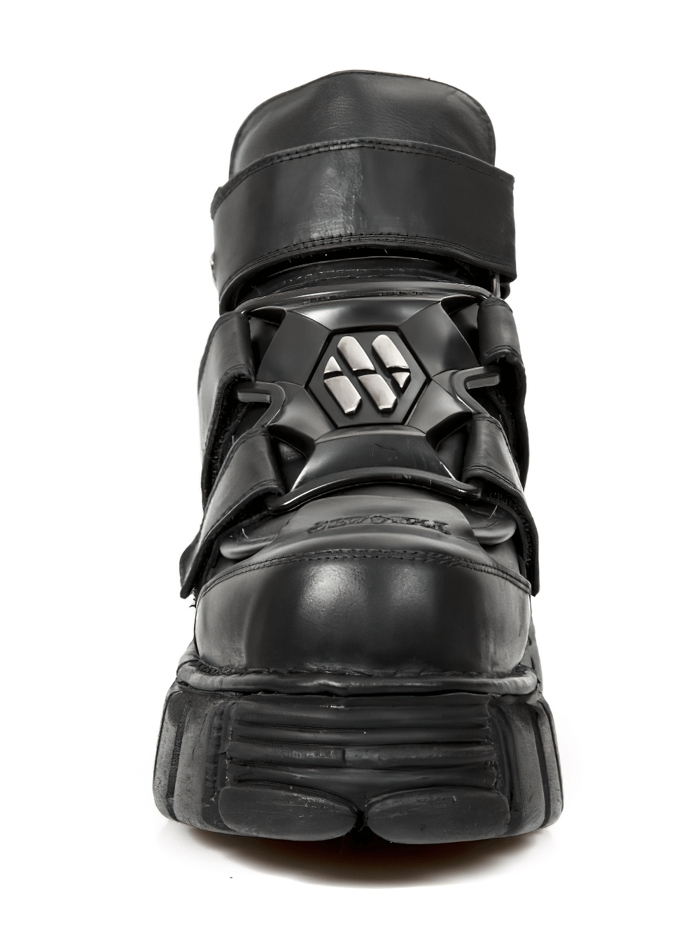NEW ROCK men's black ankle boots with metallic accents and Velcro clasp for a punk rock vibe.