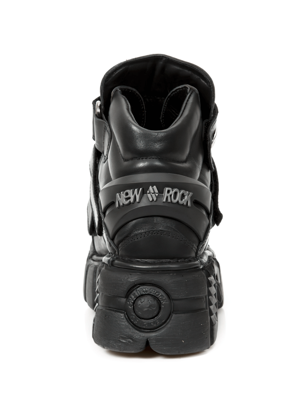 NEW ROCK men's black ankle boots with metallic accents and Velcro clasp, perfect for a punk rock style.
