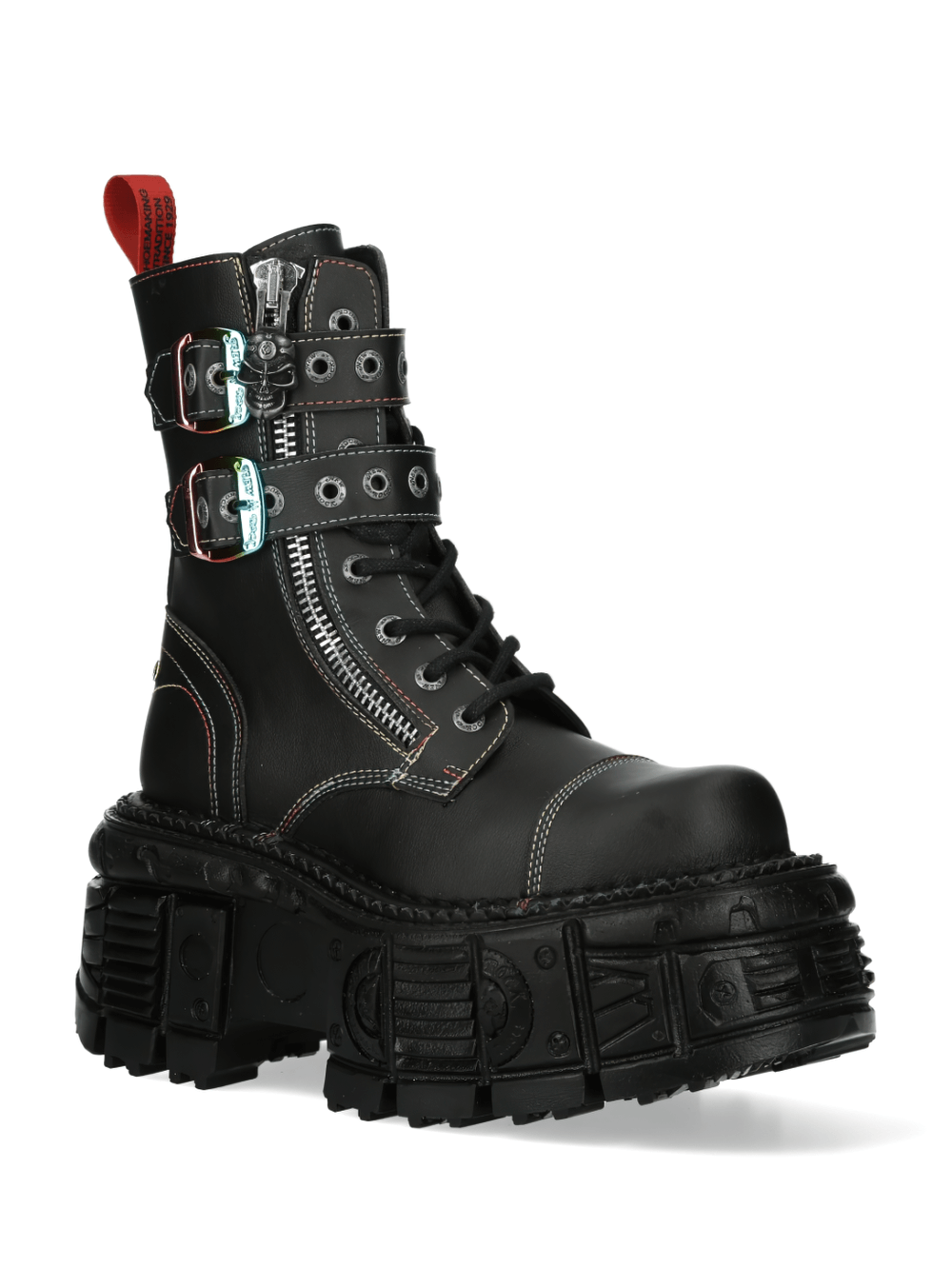 NEW ROCK Gothic Black Ankle Boots with Metallic Buckles