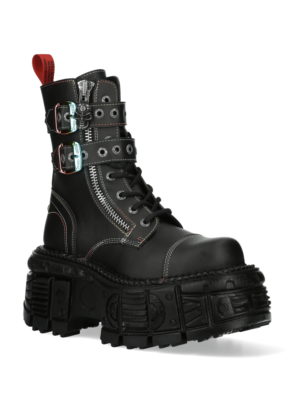 NEW ROCK Men's Gothic Black Ankle Boots with metallic buckles and punk rock design, perfect for edgy styles.