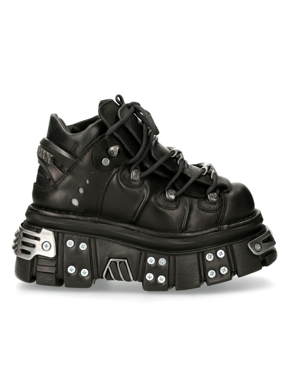 NEW ROCK Gothic Black Ankle Boots with studded metal details, blending edgy style and comfort.