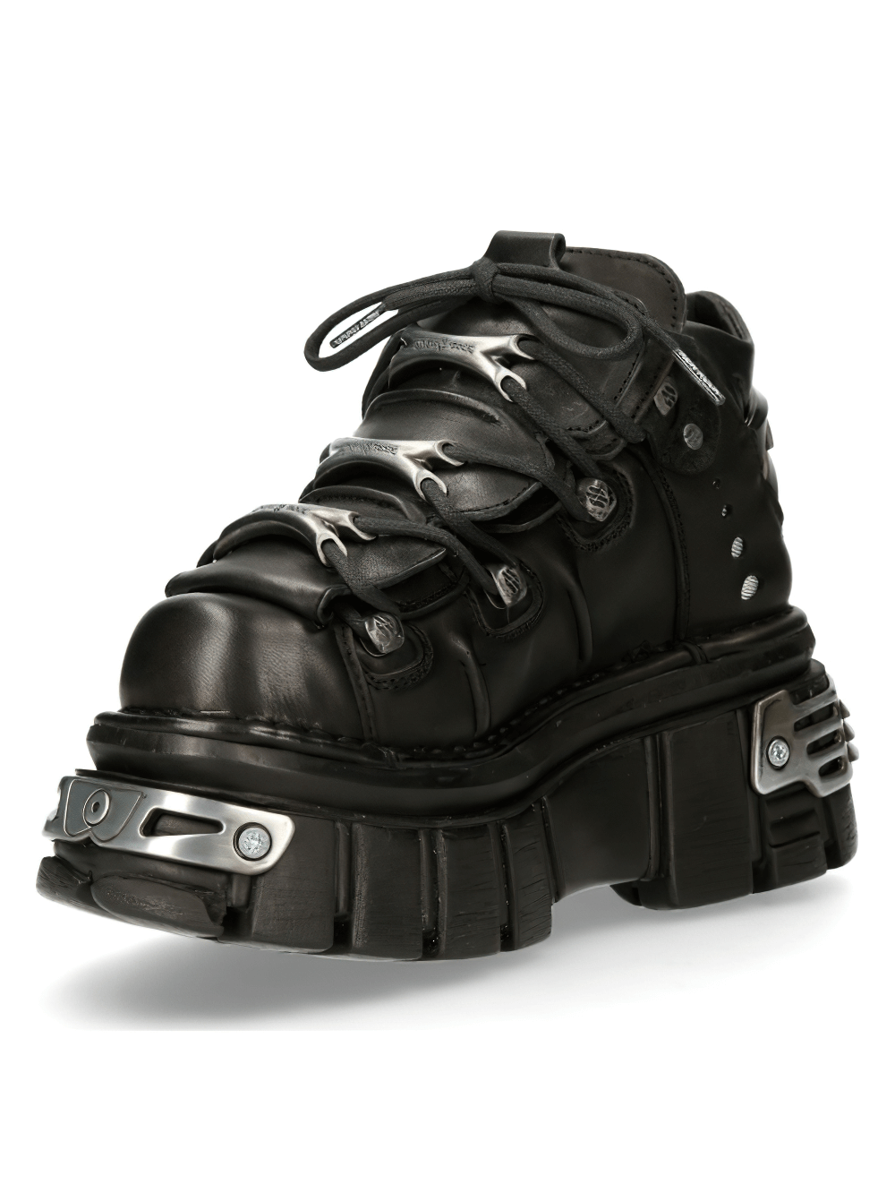 NEW ROCK men's black ankle boots with stud details and chunky platform for an edgy, Gothic look.