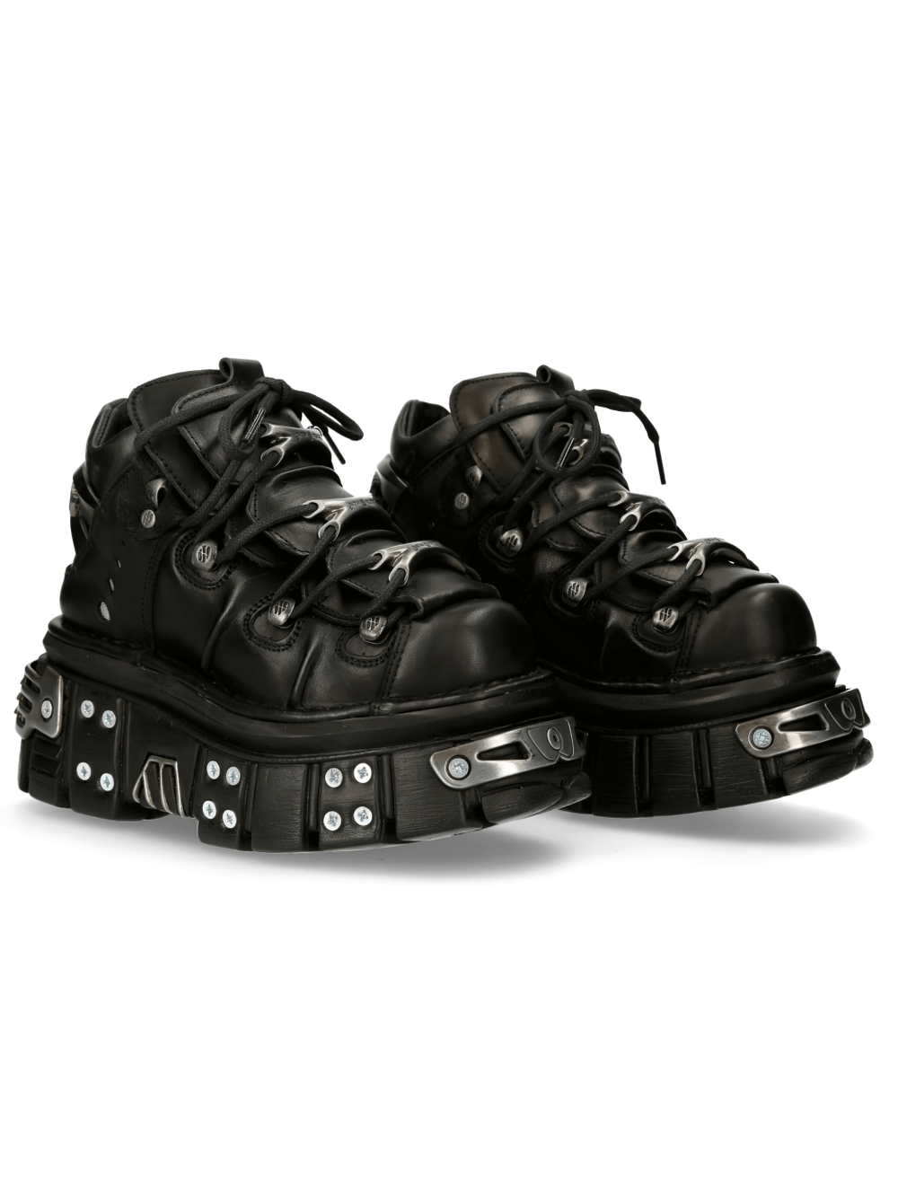 NEW ROCK Gothic Black Ankle Boots with studded details and chunky platform design for edgy fashion lovers.