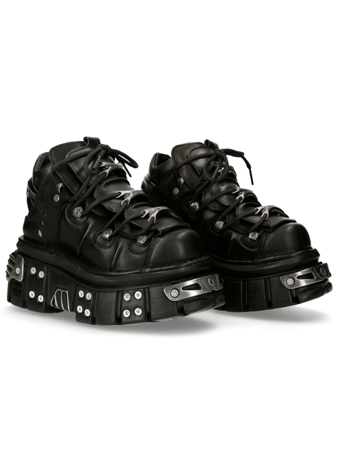NEW ROCK Women's Gothic Black Ankle Boots with Stud Details