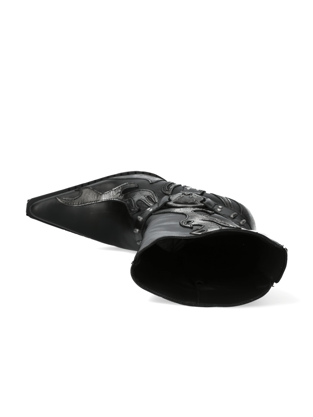 NEW ROCK Gothic Black Boots showcasing metallic accents and unique punk design, crafted from genuine leather.