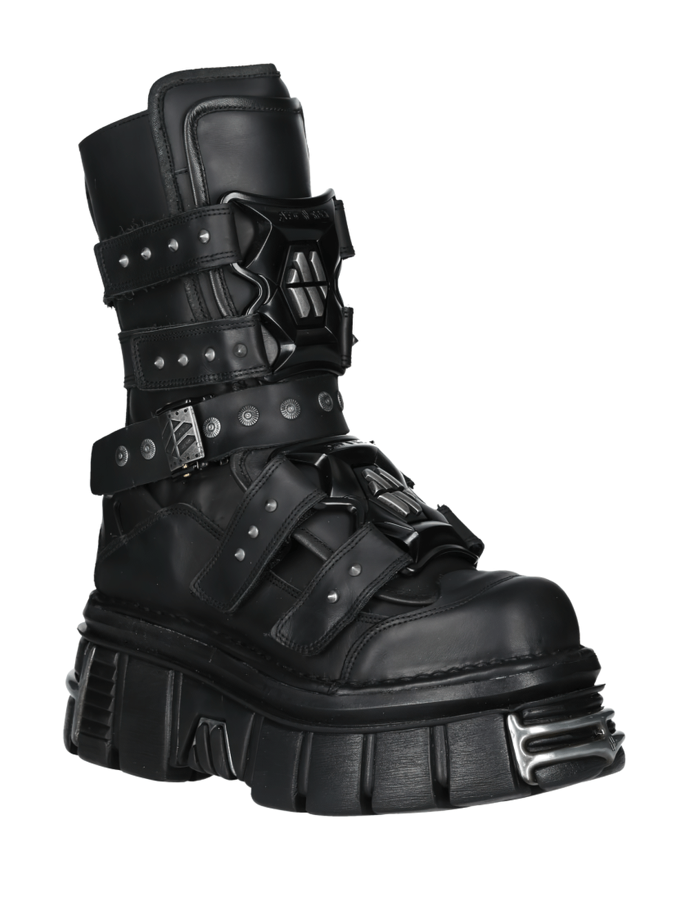 NEW ROCK Gothic black steel toe platform boot with velcro and punk-inspired design.