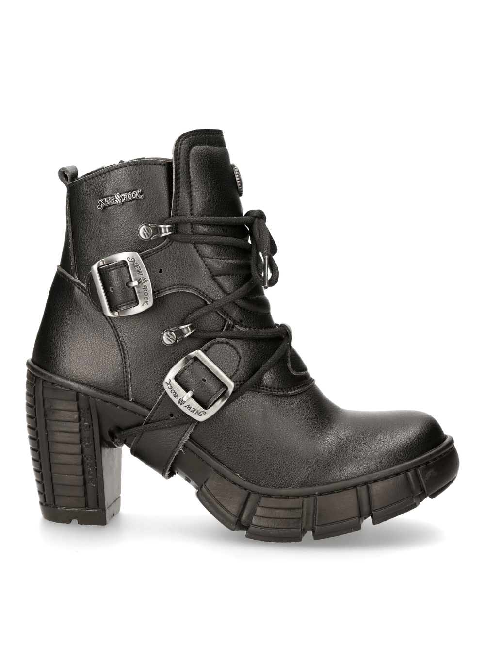 NEW ROCK Gothic Black Buckled Lace-Up Ankle Boots