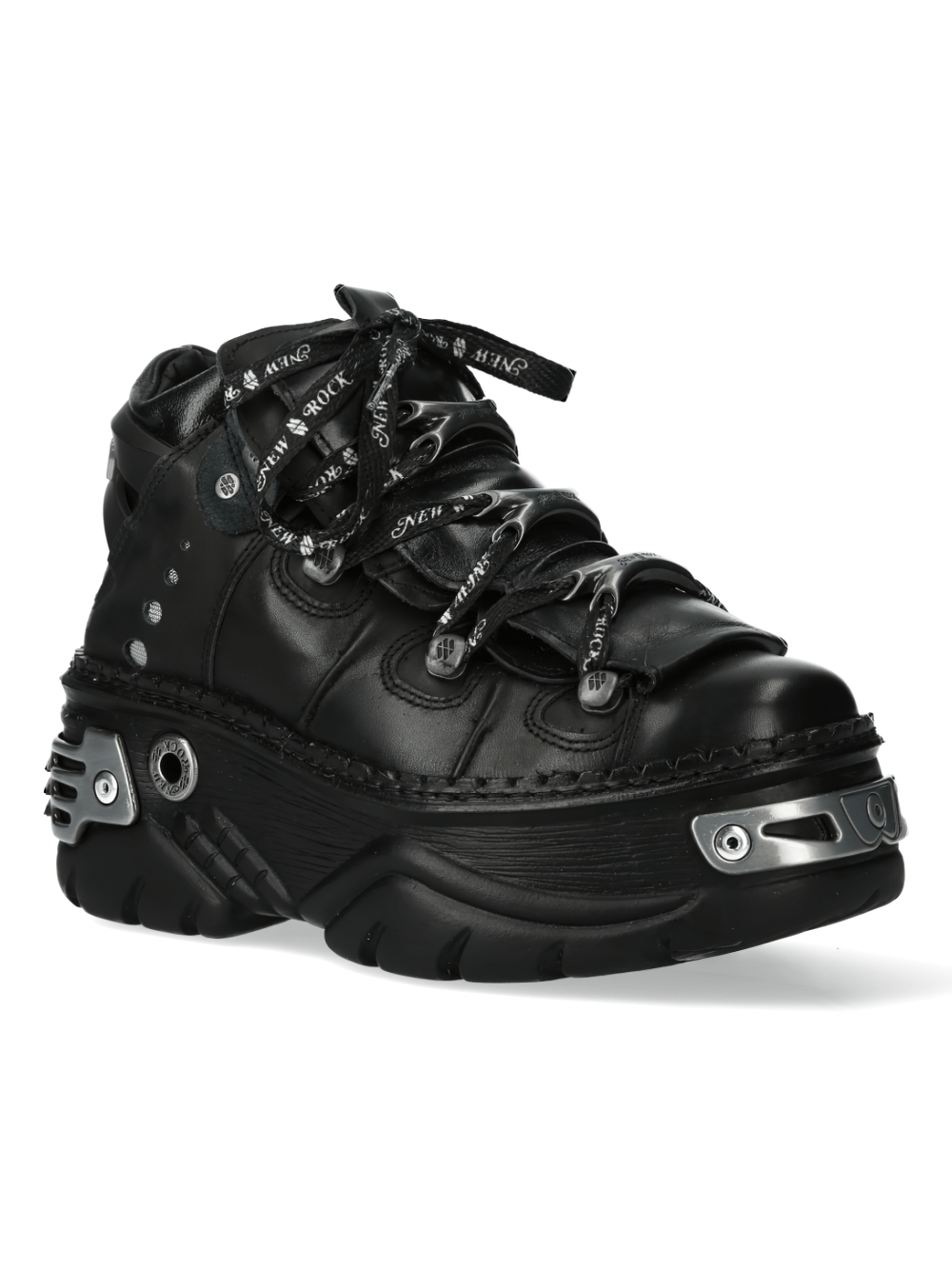 NEW ROCK Gothic Black Leather Platform Shoes with bold design and secure lace-up fit.