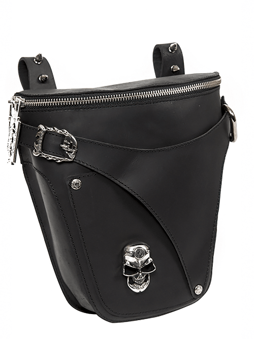 NEW ROCK Gothic Schwarze Echtleder-Gürteltasche