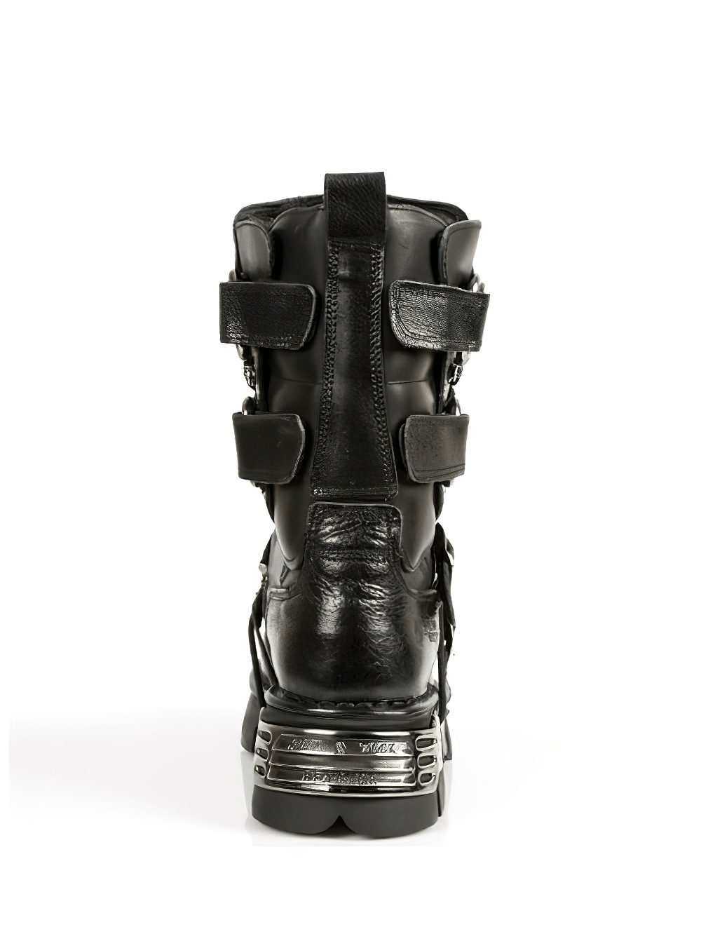 NEW ROCK Gothic Black Leather Boots with Metal Accents