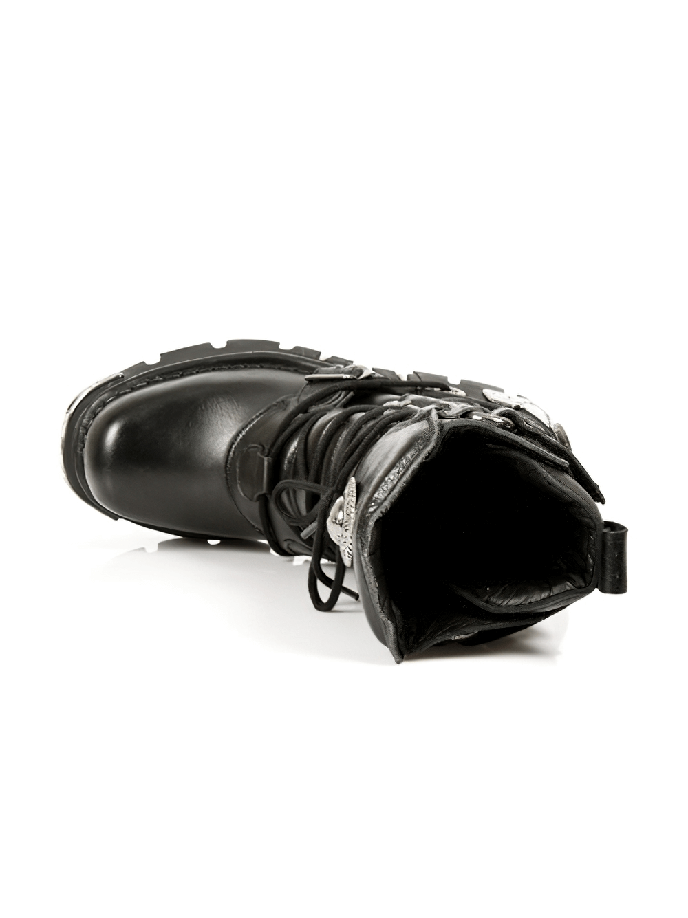 NEW ROCK Gothic Black Leather Boots with Metal Accents