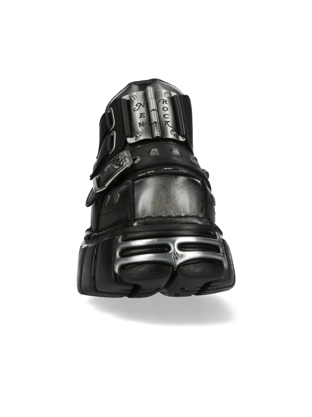 Gothic black platform shoes by NEW ROCK with metallic accents and ultra-tough sole, perfect for a punk rock style.