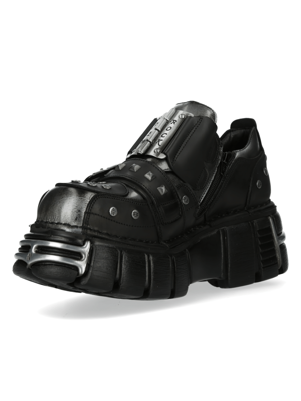 NEW ROCK Men's Gothic Black platform shoes with metallic accents and bold studded design.
