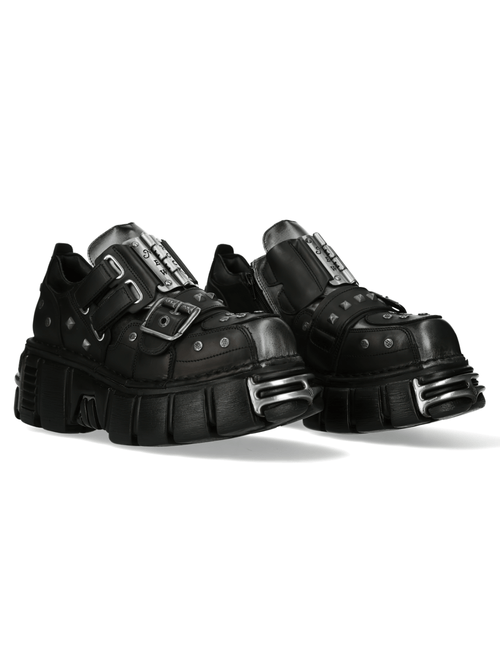 NEW ROCK Women's Gothic Black Platform Shoes with Metallic Accents