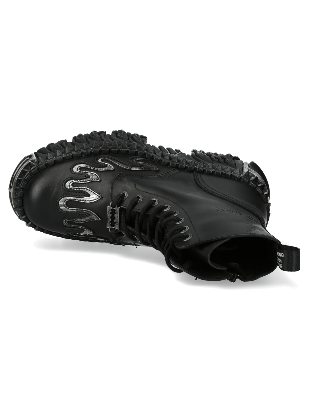 NEW ROCK Gothic platform boots with metallic accents and flame design, featuring genuine leather and a bold urban style.