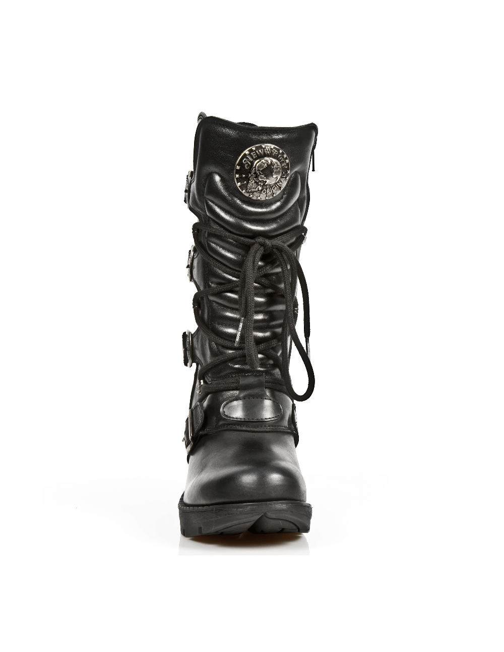 NEW ROCK Gothic Buckled Ankle Boots showcasing embossed leather and metallic accents for a punk style.