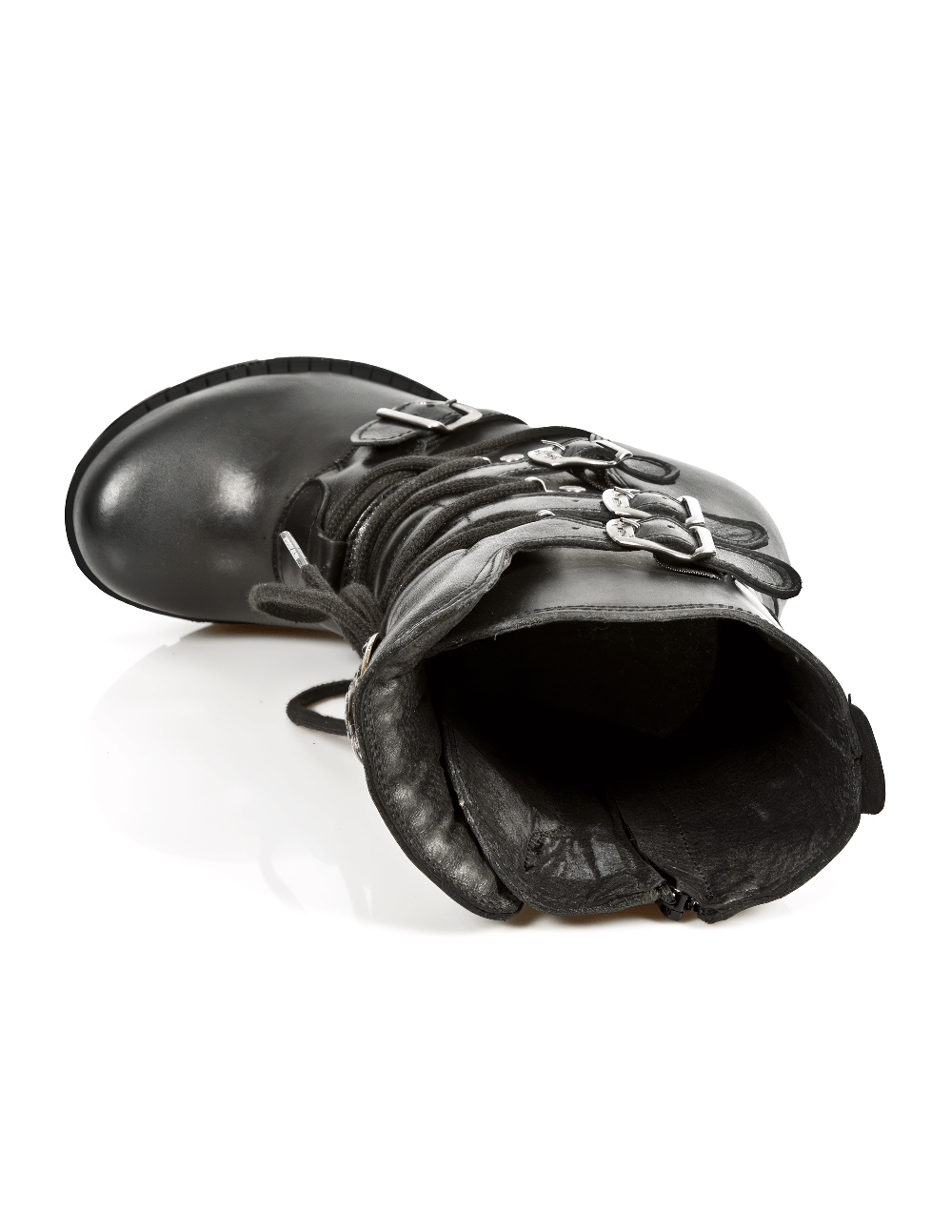 NEW ROCK Gothic buckled ankle boots showcasing metallic accents and embossed leather design.