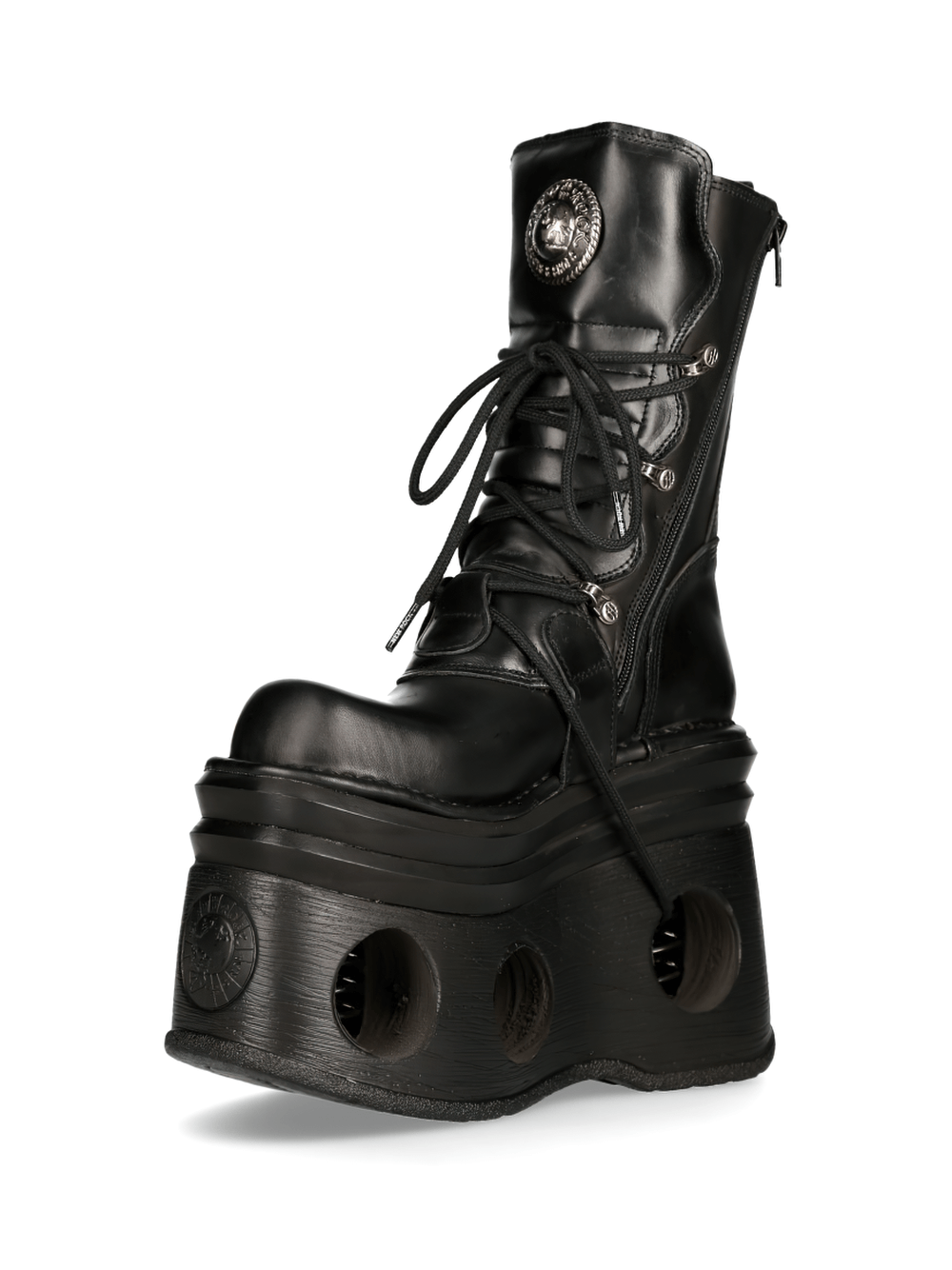 NEW ROCK Men's Gothic Buckled Platform Boots with metallic features and edgy design in durable cow leather.