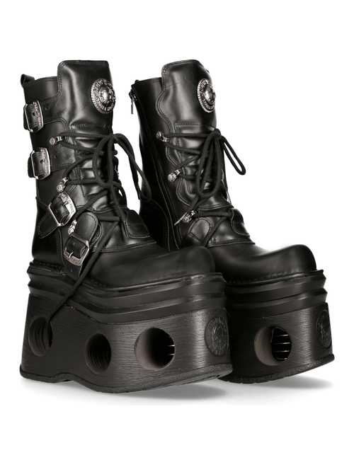 NEUE ROCK Damen Gothic Schnallen Plateaustiefel - Rindsleder